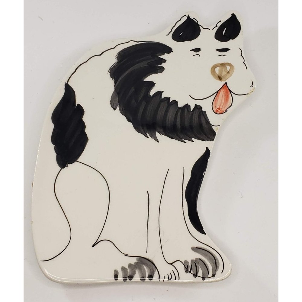 Raymor Mancer Italy Dog Spoon Rest Plate Art Pottery Handpainted Rare